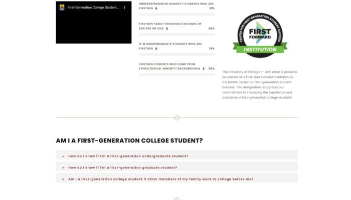screenshot of the firstgen student website at the university of michigan